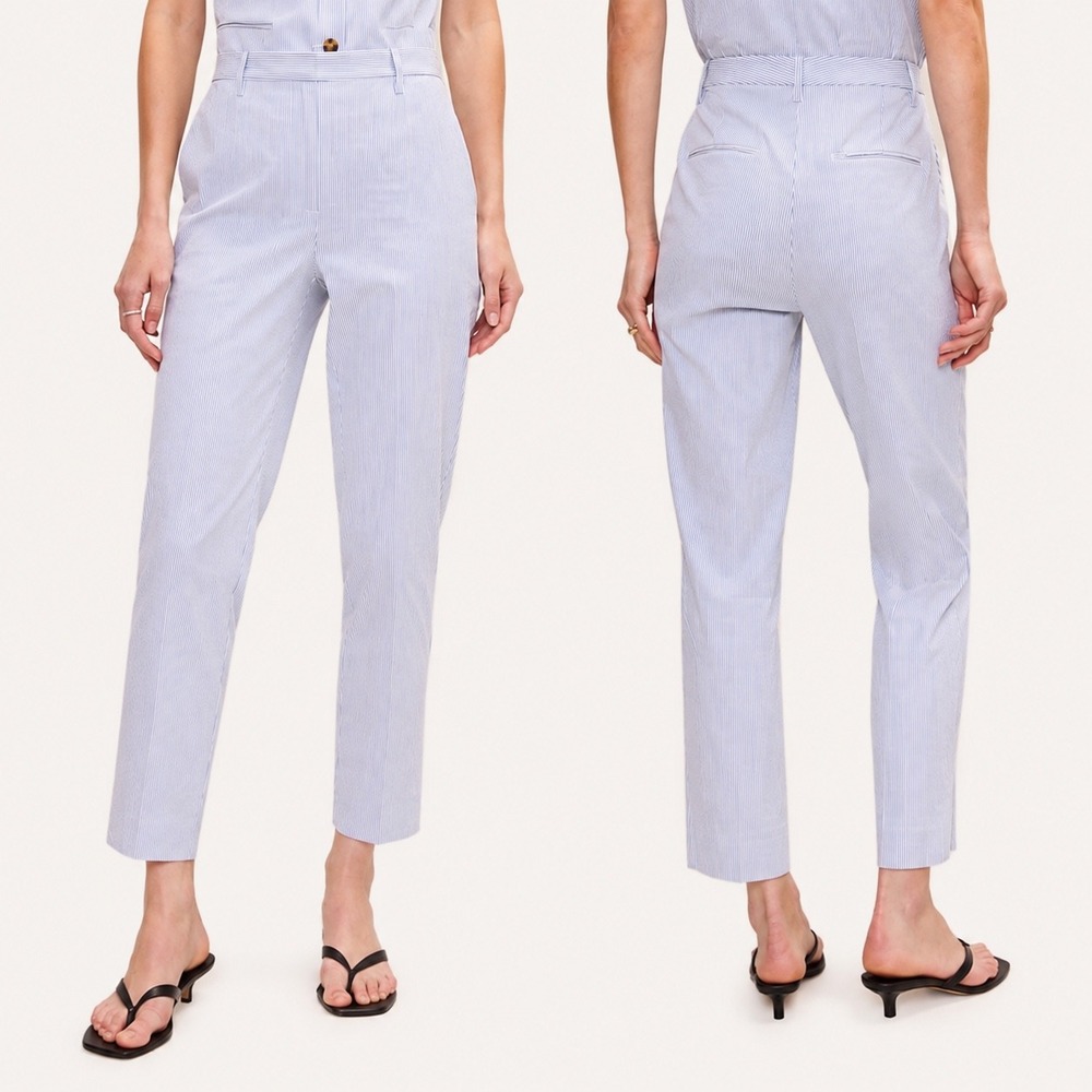 Ann Taylor Factory Seersucker Pants 6P Blue White Striped Womens Petite Casual